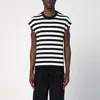 Dolce & Gabbana Black And White Sleeveless Top With Round Neck And All-over Strpied Motif In White