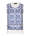 Dolce & Gabbana Majolica-print Sleeveless Knitted Top In Blue