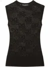 Dolce & Gabbana Sleeveless Lace-stitch Sweater With Dg Logo In Black
