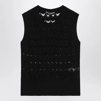 Dolce & Gabbana Sleeveless Open-knit Cotton Top In Black