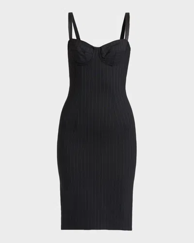 Dolce & Gabbana Sleeveless Pinstripe Wool-silk Bustier Dress In Black