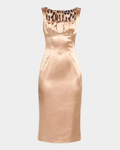 DOLCE & GABBANA SLEEVELESS PLEATED STRETCH SATIN MIDI DRESS