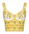Dolce & Gabbana Maiolica Printed Cropped Cotton-blend Poplin Corset Top In Yellow
