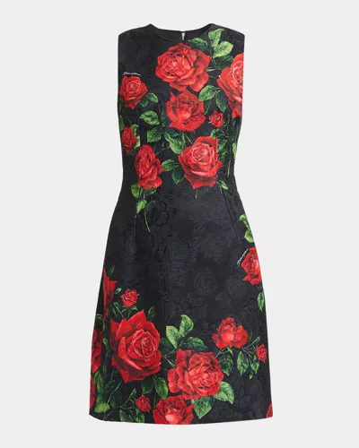 Dolce & Gabbana Sleeveless Rose Brocade Knee-length Dress In Multi