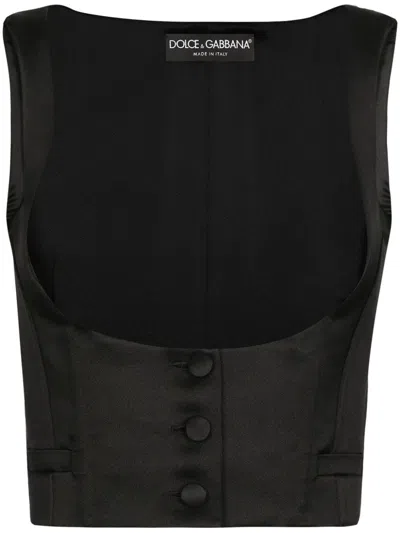 Dolce & Gabbana Double-breasted Scoop Neck Waistcoat In Black