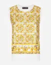 DOLCE & GABBANA SLEEVELESS SILK SWEATER WITH MAJOLICA-PRINT SILK TWILL PANEL ON THE FRONT