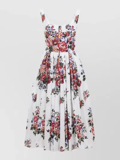 DOLCE & GABBANA COTTON FLORAL-PRINT SWEETHEART-NECK MIDI DRESS