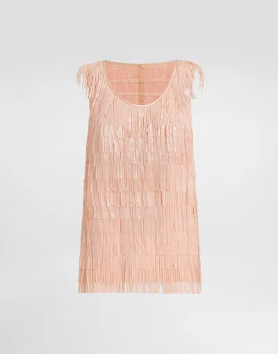 Dolce & Gabbana Sleeveless Top With Sequined Fringe Embellishment In Pink