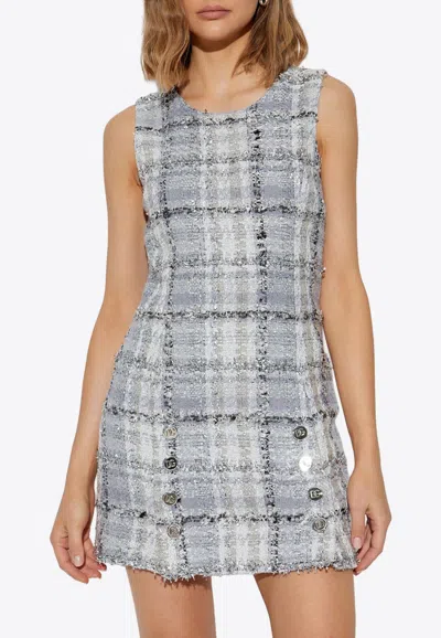 Dolce & Gabbana Sleeveless Tweed Mini Dress In Gray