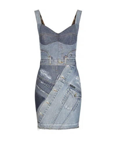 Dolce & Gabbana Sleeveless V-neck Minidress In Blue