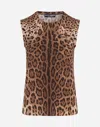 Dolce & Gabbana Sleeveless Wool Sweater With Leopard Print In Animal Print