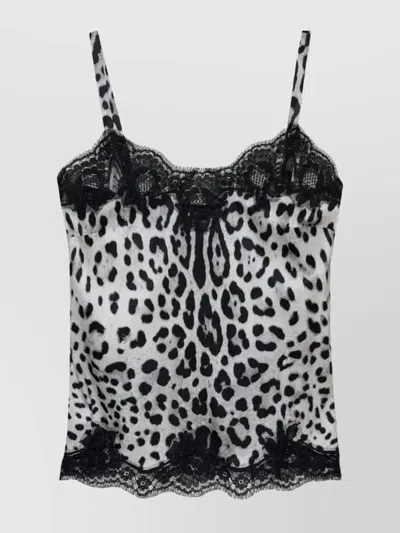 Dolce & Gabbana Sleeves Lace Trim Satin Finish Animal Print