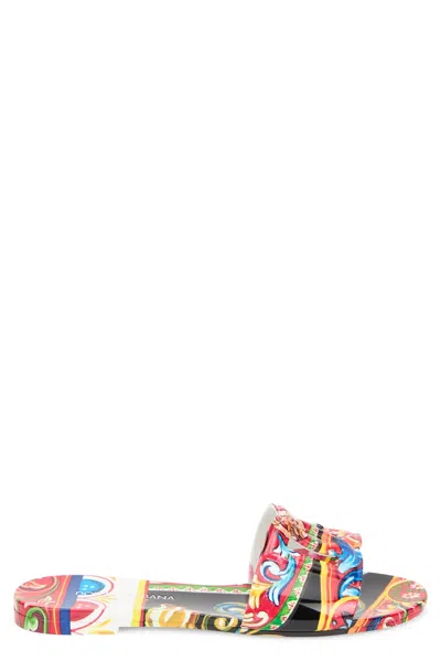 Dolce & Gabbana Slide Beachwear In Printed Rubber In Multi