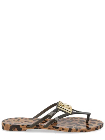 Dolce & Gabbana Slide Con Logo In Brown