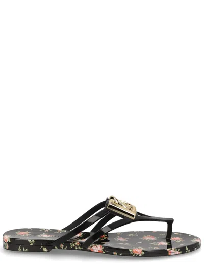 Dolce & Gabbana Rubber Flip Flops With Dg Monogram In Black
