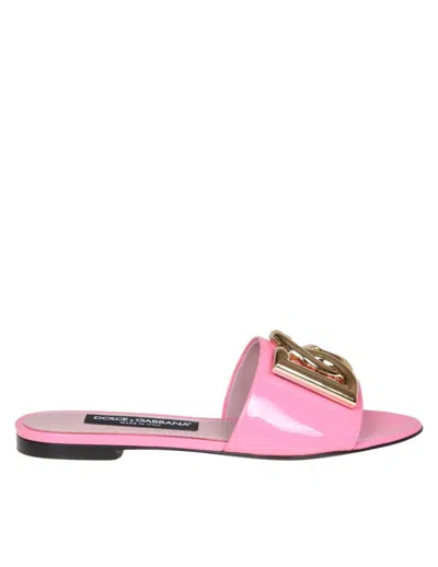 Dolce & Gabbana 10mm Patent Leather Slide Sandals In Pink
