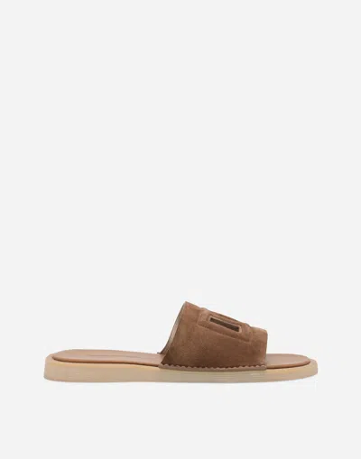 Dolce & Gabbana Slide In Suede In Marrone