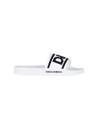 Dolce & Gabbana Slide Sandals With Bold Logo In White