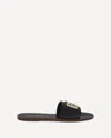 Dolce & Gabbana Flat Leather Slide Sandals With Front Embellishment In Black