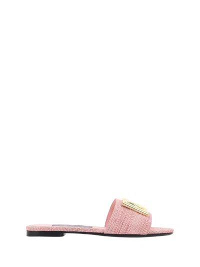 Dolce & Gabbana Bianca Raffia Effect Slide Flats In Pink