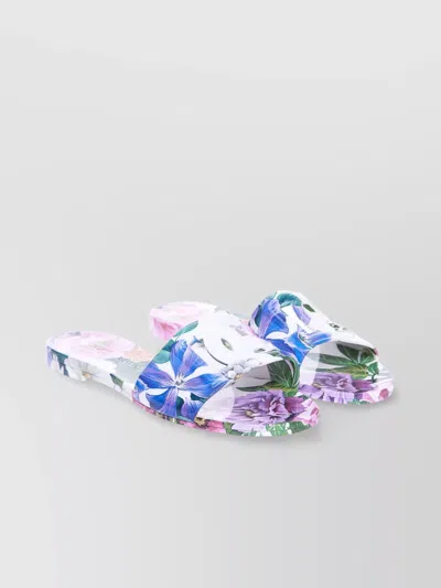 Dolce & Gabbana Slide Sandals With Floral Print And Flat Sole In Multicolor