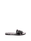 Dolce & Gabbana Calfskin Flat Slippers With Rose Print In Black