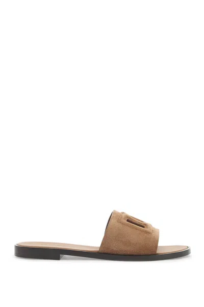 Dolce & Gabbana Cut-out-logo Suede Sandals In Brown