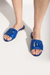 Dolce & Gabbana Bianca Dg Logo Flat Sandals In Calf Leather In Blue
