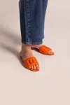 Dolce & Gabbana Slide Sandals In Orange Leather With Logo In Orange
