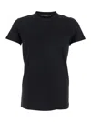 Dolce & Gabbana Black Crewneck T-shirt With Tonal Logo Lettering Embroidery On The Front
