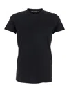Dolce & Gabbana Black Crewneck T-shirt With Tonal Logo Lettering Embroidery On The Front In Cotton Stretch Man