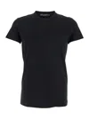 Dolce & Gabbana Black Crewneck T-shirt With Tonal Logo Lettering Embroidery On The Front In Cotton Stretch Man
