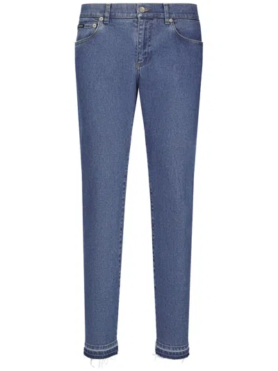 Dolce & Gabbana Slim-cut Logo-patch Jeans In Blue