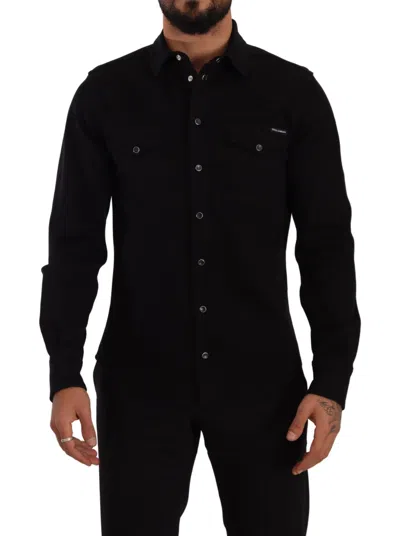 Dolce & Gabbana Slim Fit Casual Black Designer Men's Shirt