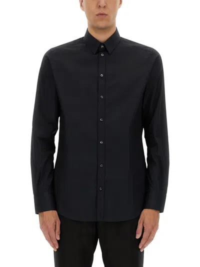 Dolce & Gabbana Slim Fit Cotton Shirt With Classic Collar In Black