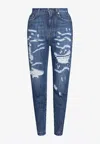 Dolce & Gabbana High-rise Distressed Slim Jeans In Blue