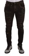 Dolce & Gabbana Slim Fit Distressed Skinny Denim Jeans In Brown