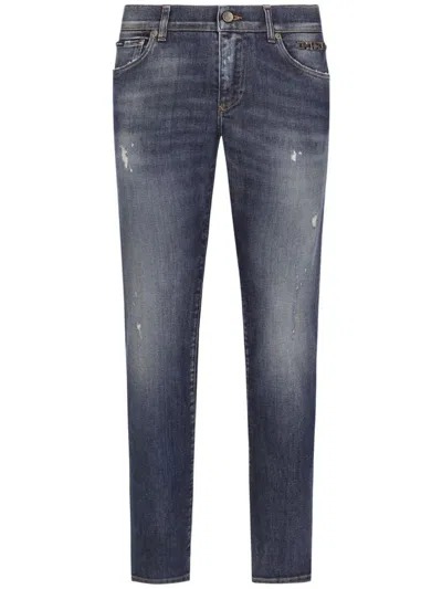 Dolce & Gabbana Distressed-effect Skinny Jeans In Navy