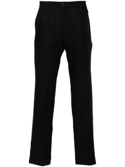 Dolce & Gabbana Slim Fit Linen Trousers In Black
