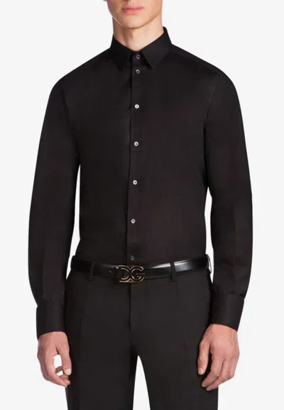 Dolce & Gabbana Slim Fit Long-sleeved Shirt In Stretch Cotton In Black