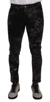 Dolce & Gabbana Black Patterned Skinny Slim Fit Jeans In Multi