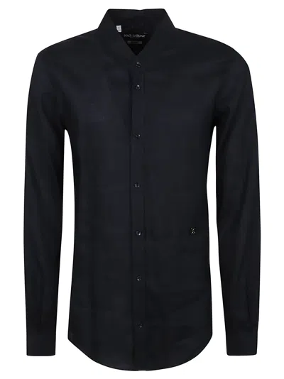 Dolce & Gabbana Slim Fit Plain Logo Plaque Shirt In Dark Petroleum