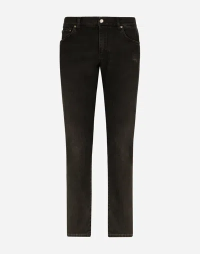 Dolce & Gabbana Slim Fit Stretch Denim Jeans With Subtle Abrasions In Multicolor