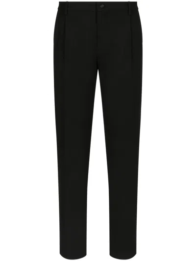 Dolce & Gabbana Pressed-crease Cotton Tailored Trousers In Black