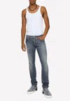 Dolce & Gabbana Light Blue Skinny Stretch Jeans With Whiskering In Blue