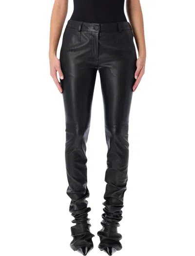 Dolce & Gabbana Slim Stretch Leather Pant In Black