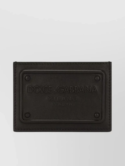Dolce & Gabbana Slim Textured Leather Logo Cardholder In Brown