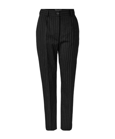 Dolce & Gabbana Slim Vertical Stripe High-waisted Suit Trousers In Black