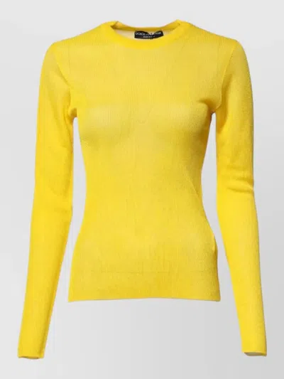 Dolce & Gabbana Slim Women Ribbed Knit Pullover Sweater In Yellow