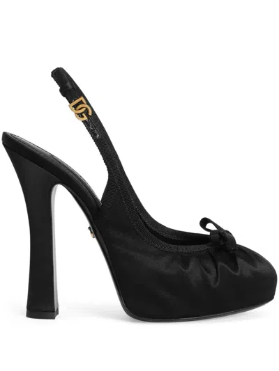 Dolce & Gabbana Vally 150 Slingback Satin Platform Pumps In Black